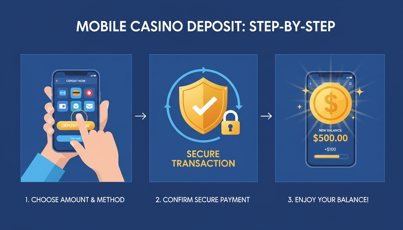Ilustracja przedstawiająca proces wpłaty depozytu przez telefon w kasynie online
